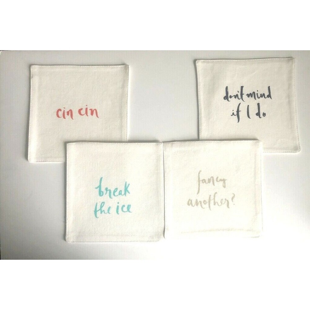 kate spade Small Talk Cotton 6"x 6" Cocktail Napkins White Cin Cin Set of 4